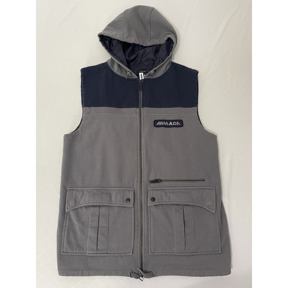 Armada Irwin Hooded Vest‎ L Mens Gray Blue Zip Snowboard Winter